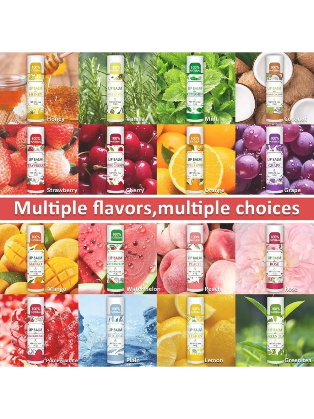 128 Pack Lip Balm Bulk - 16 Flavor Variety, Moisturizing & Hydrating Balm